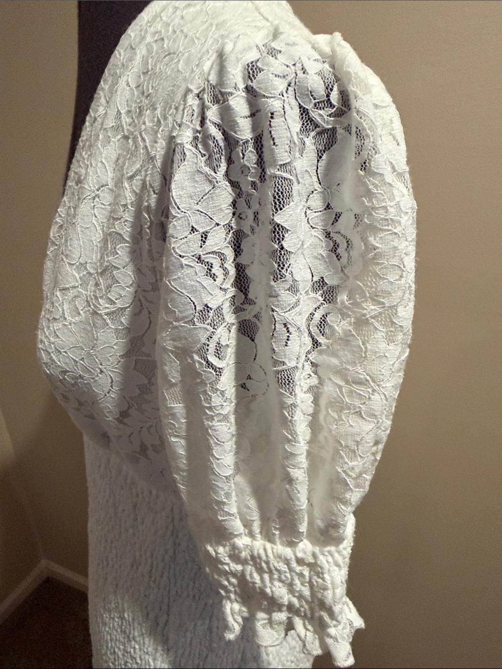 Simplee Apparel White Lace Smocked Midi Dress with Ruffle Hem - Picture 5 of 9